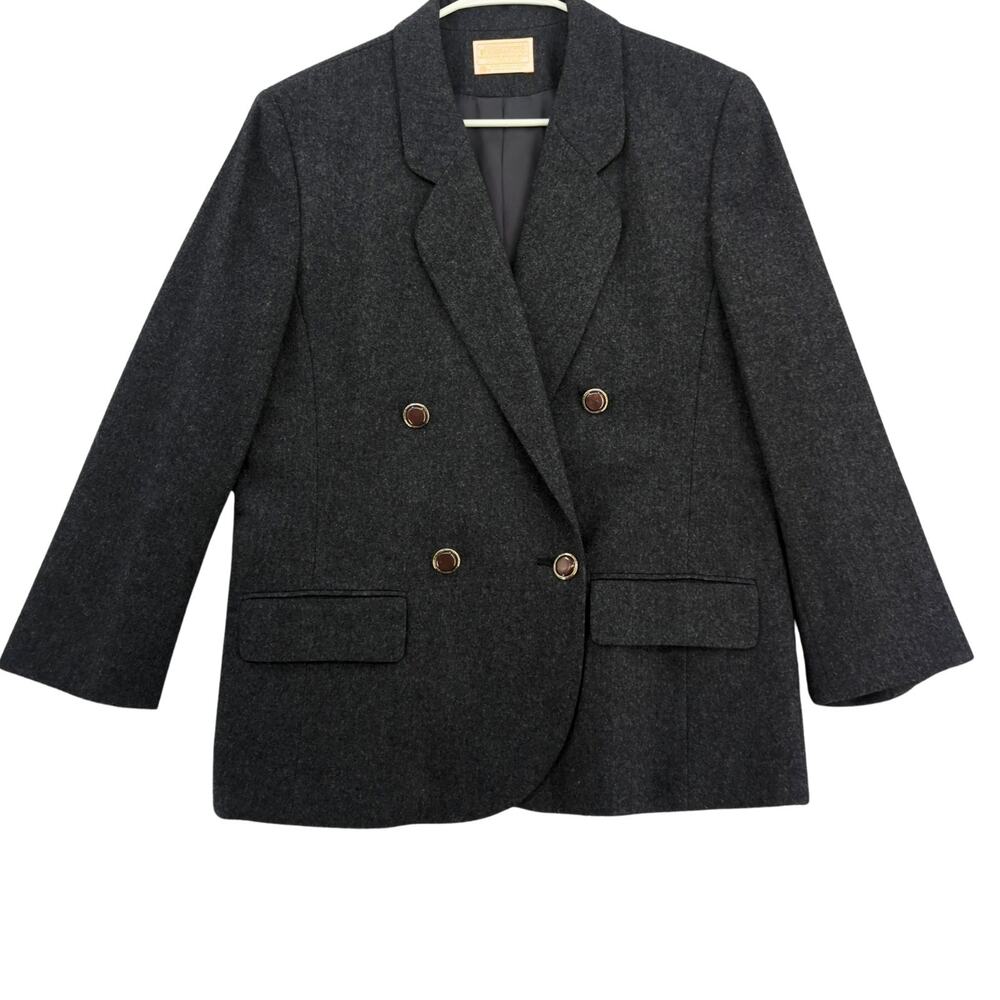 VTG Pendleton Blazer Womens 12 Gray Wool USA Oversized Workwear Career Classic